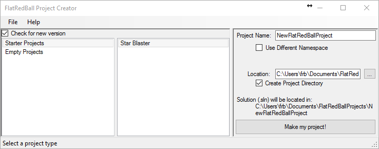 newprojectcreator_starters